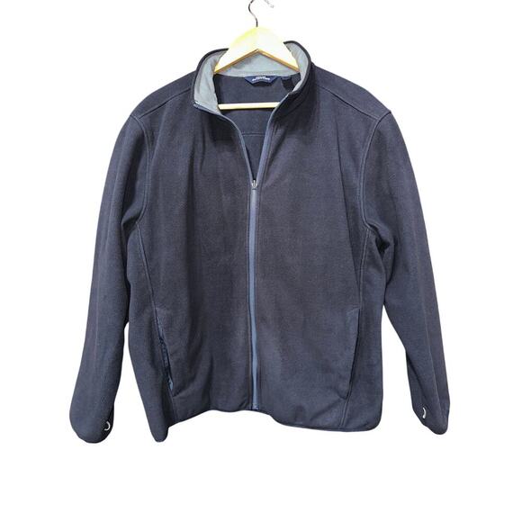 Lands End Men’s Fleece Full Zip Jacket Navy Large Hiking Camping Outdoors - Picture 1 of 12